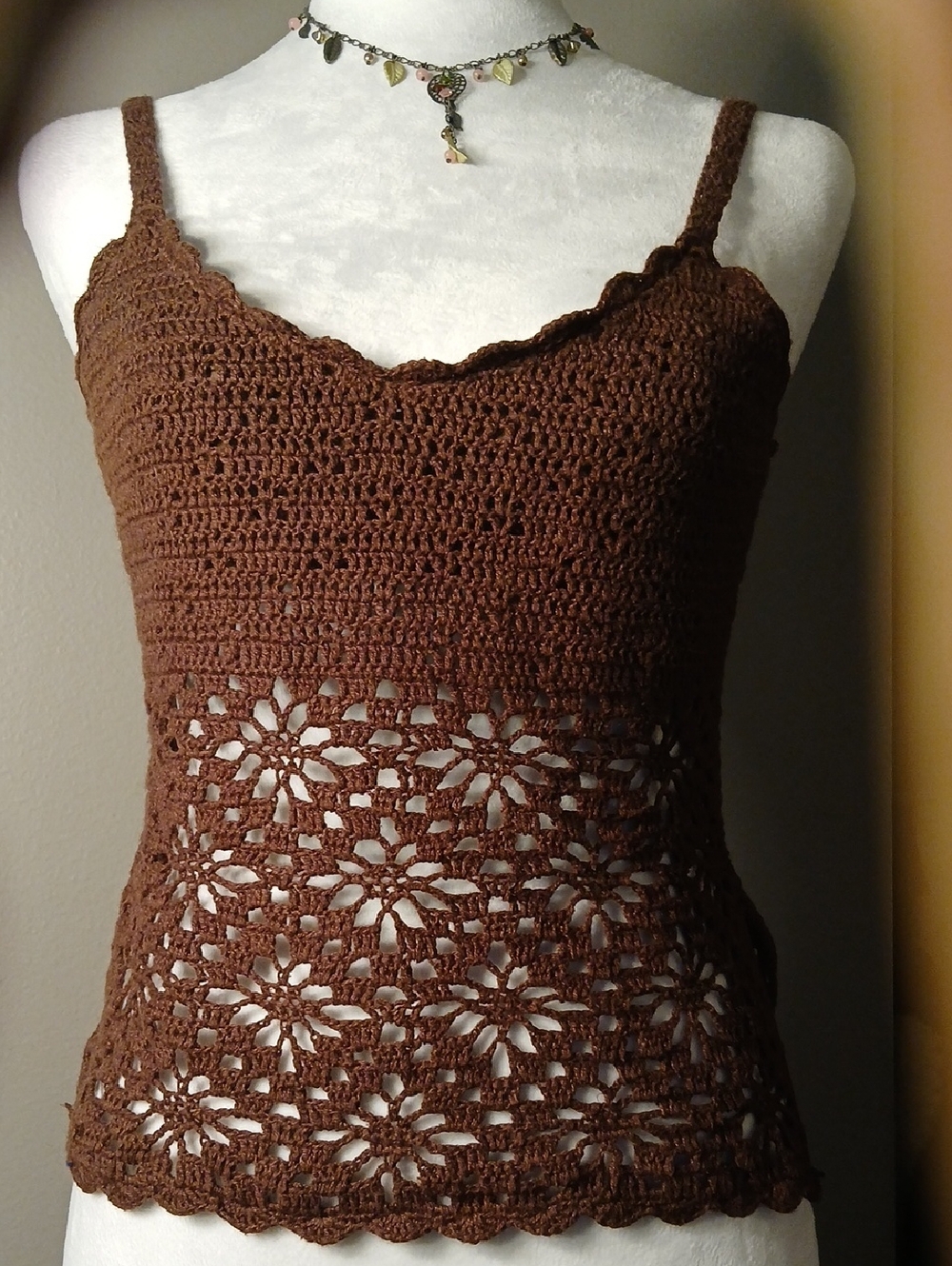 Brown Crochet Floral Lace Camisole Top